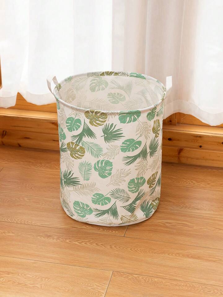 Tropical Print Laundry Basket Leaves Green