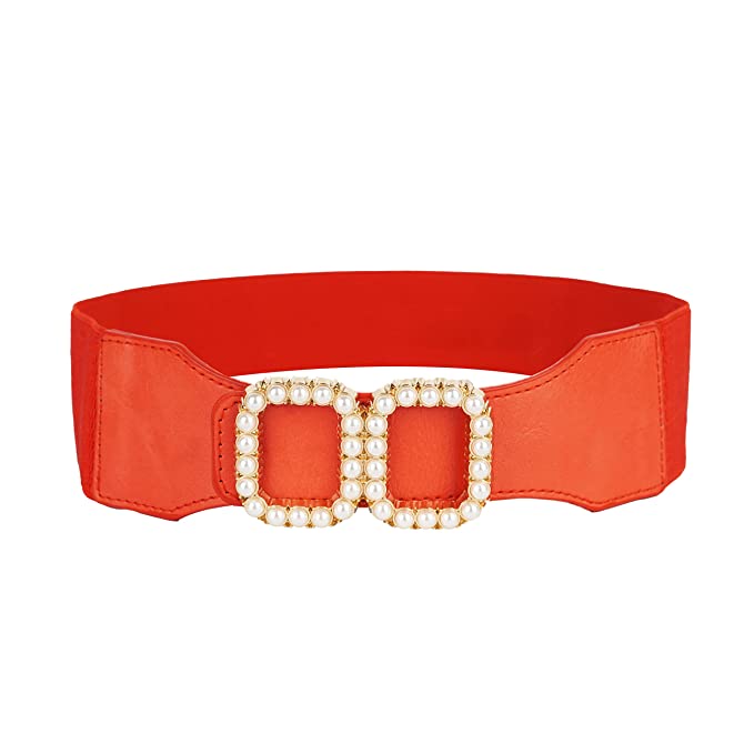 WOMEN BELTS ( Double Square Design Stretchable) RED