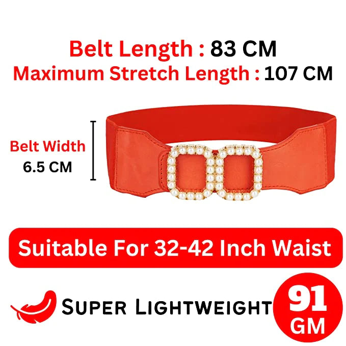 WOMEN BELTS ( Double Square Design Stretchable) RED