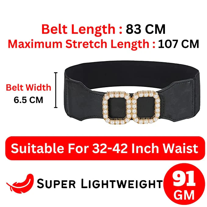 WOMEN BELTS ( Double Square Design Stretchable) BLACK