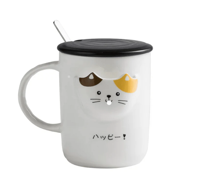 Cute 3D Cat Ceramic Mug With Tea Bag Storage