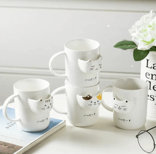 Cute 3D Cat Ceramic Mug With Tea Bag Storage