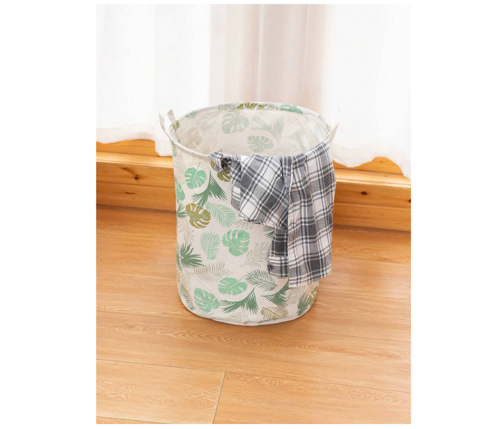 Tropical Print Laundry Basket Leaves Green