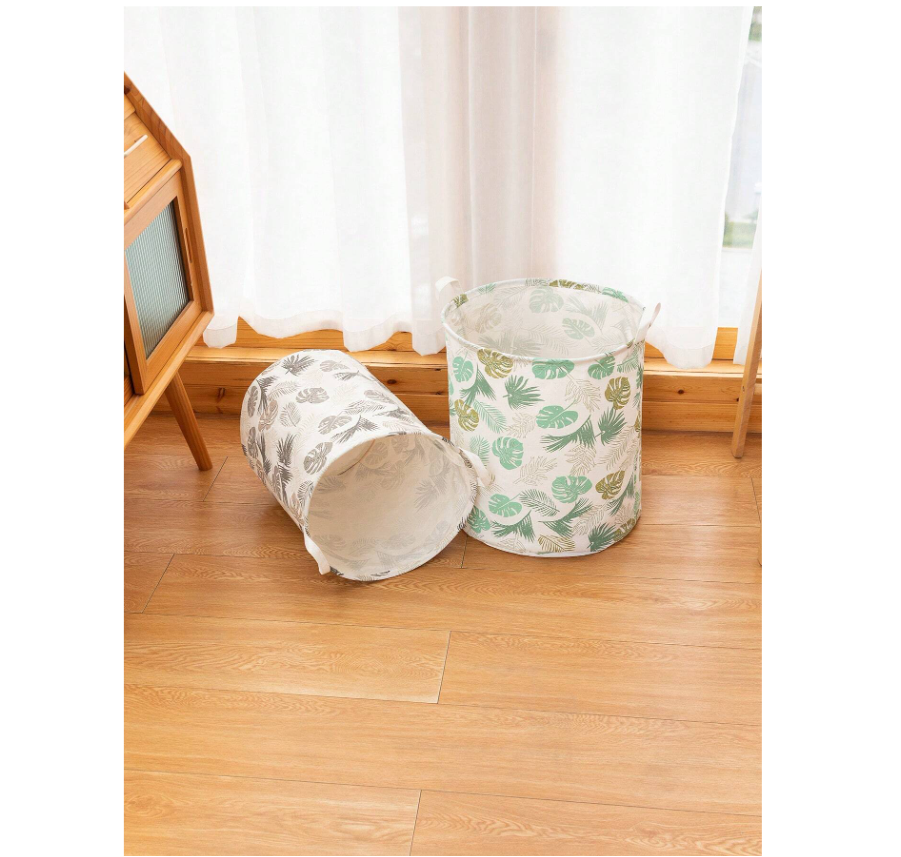 Tropical Print Laundry Basket Leaves Green