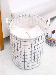 Checks Printed Laundry Basket White