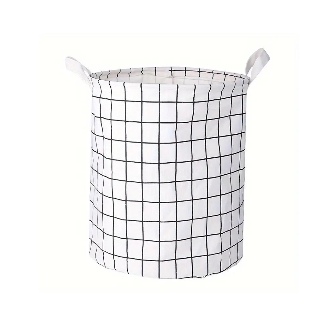 Checks Printed Laundry Basket White